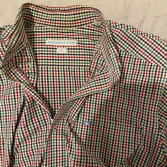 🆕 Southern Tide Gingham Button Down - Navy, Green, Red, & White - Picture 12 of 13